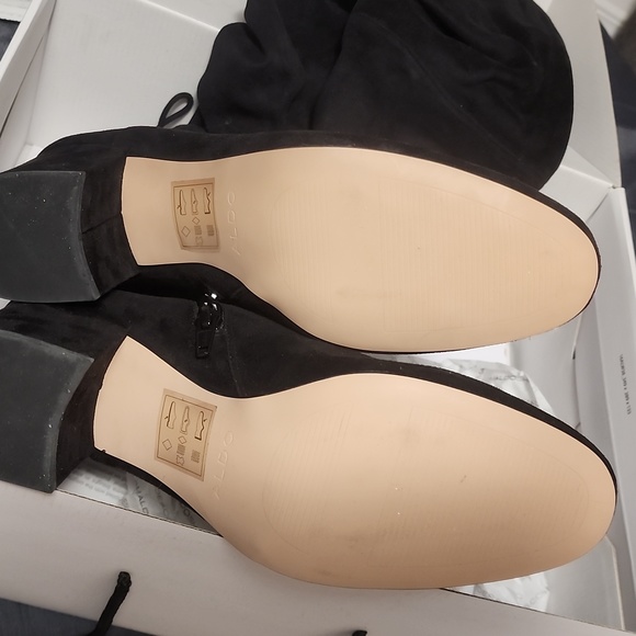 ALDO Adessi Over Knee Thigh High Block Heel Bow Tie Zip Black Suede Boots 8.5/39 - Picture 7 of 13